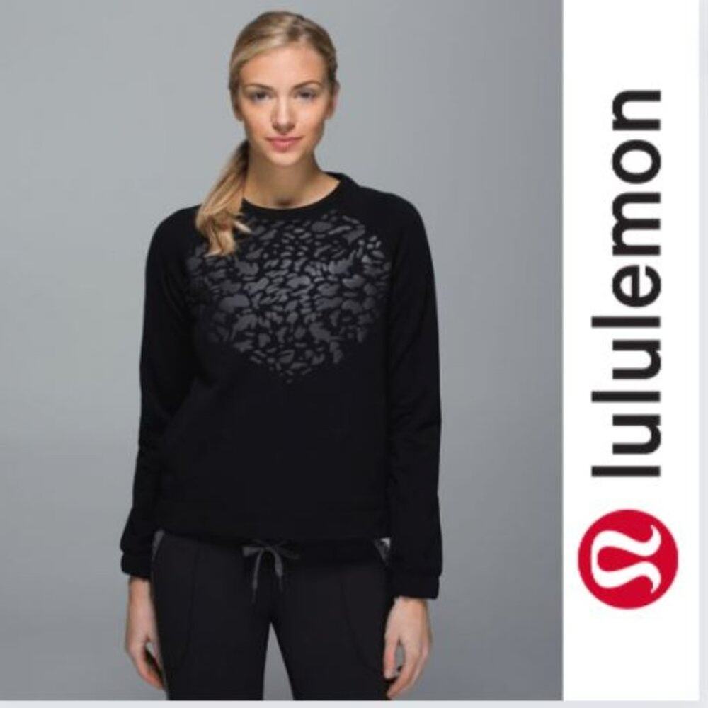 Lululemon Snapshot Cheetah Scuba Crew Neck Sweatshirt Sweater Top Black SMALL